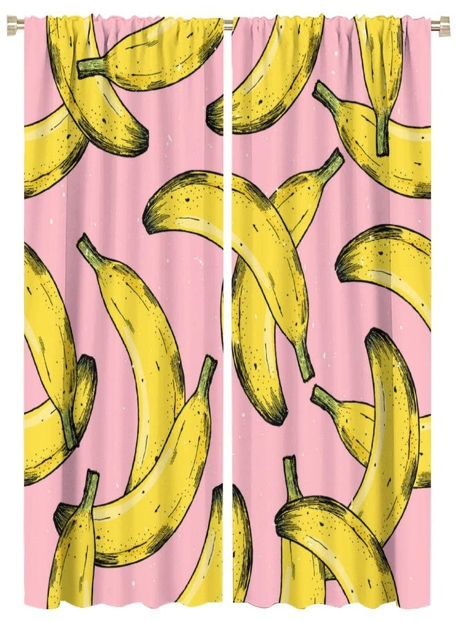JADERYS Fruits Curtains Ripe Banana Yellow Pink Art Print for Living Room Bedroom Kitchen Decor Rod Pocket Blackout Window Drapes 2 Panels 42x45in - Image 1